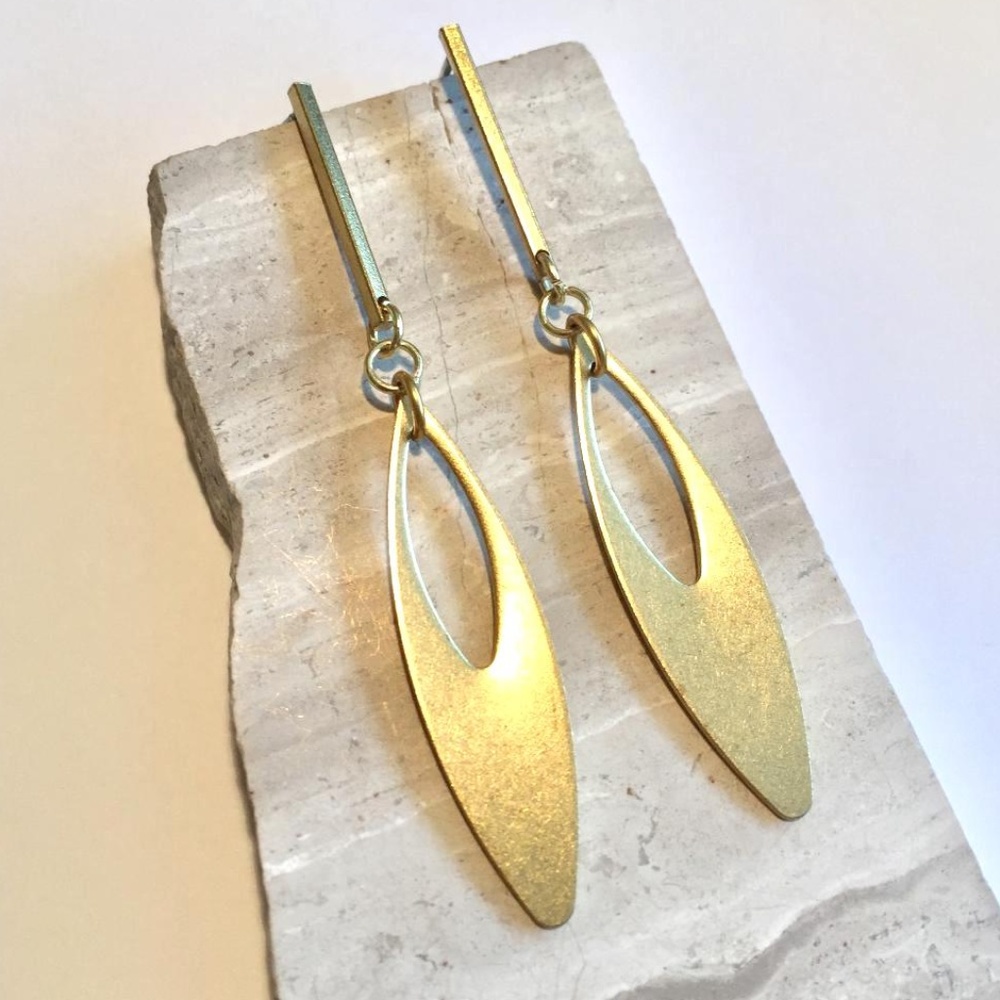 Long Post Brass Marquise Earrings